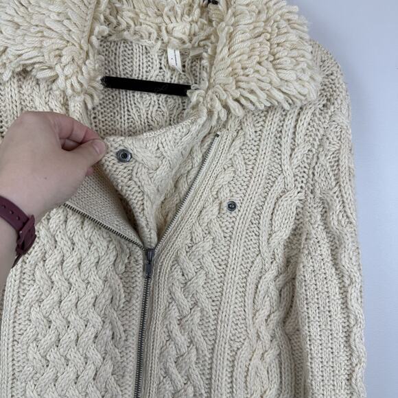 Anthropologie Moto Fringe Cream Cable Knit Cardigan size M - Picture 6 of 11